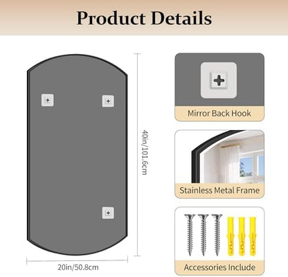 COFENY Bathroom Mirror, 20x40 Inch Black Oval Wall Mounted Mirror with Thin Metal Frame, Modern Bathroom Vanity Mirrors for Over Sink, Entryway, Living Room, Bedroom