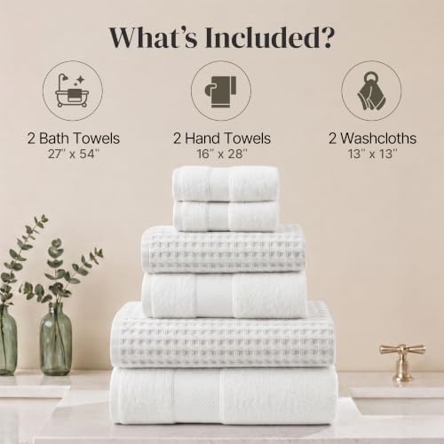 Modern Threads 6 Piece Bath Towel Set – Bathroom Towel Set with 2 Bath Towels, 2 Hand Towels & 2 Washcloths – 100% Cotton, Soft & Absorbent – Geometric (Charcoal)