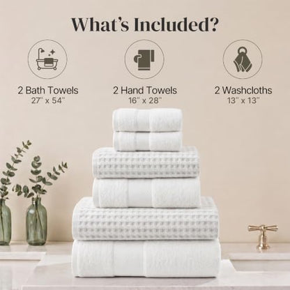 Modern Threads 6 Piece Bath Towel Set – Bathroom Towel Set with 2 Bath Towels, 2 Hand Towels & 2 Washcloths – 100% Cotton, Soft & Absorbent – Geometric (Charcoal)