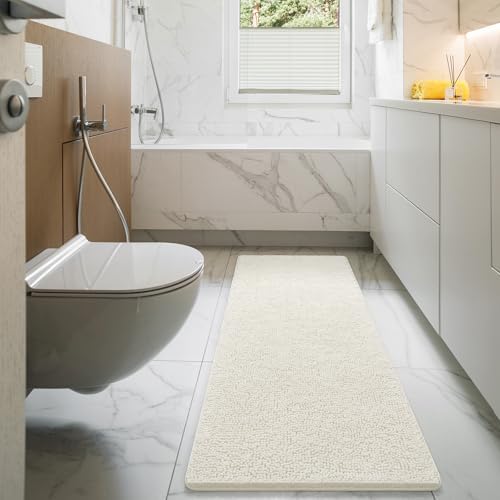 LOCHAS Luxury Bathroom Rug Shaggy Bath Mat 24 x 48 Inch, Cream White