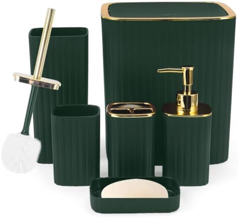 6PCS Bathroom Accessories Set, Dark Green Bathroom Set for Boho Decor