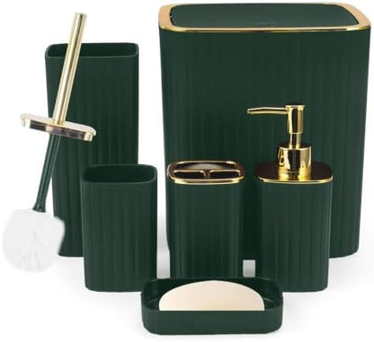 6PCS Bathroom Accessories Set, Dark Green Bathroom Set for Boho Decor