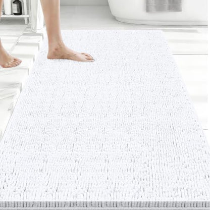Bcoimo 48x30 Chenille Bath Mat – Non-Slip with Backing Bath Rug Ultra-Absorbent and Machine Washable Bathroom Mat Quick-Dry Design. Ideal for Bathroom Shower and Tub Areas