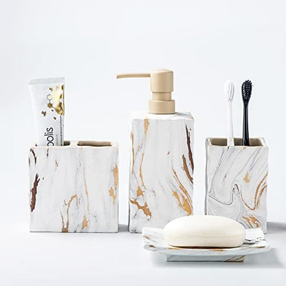 RQYIXI Ceramic Bathroom Accessories Set,Gold,4 Piece,Marble Design
