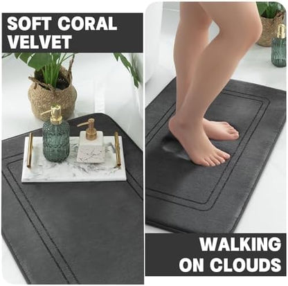 YIHOUSE Dark Grey Memory Foam Bathroom Rug Set 5 Piece,Ultra Absorbent, Non Slip Bath Mats，Washable Dry Quickly Bath Rug Set for Bathroom Floor, Dark Grey Bath Mat Set 5 Piece