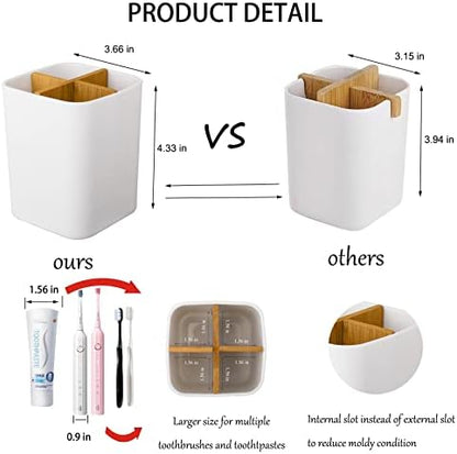 Bamboo Toothbrush Holder for Bathrooms Toothpaste Organizer - White