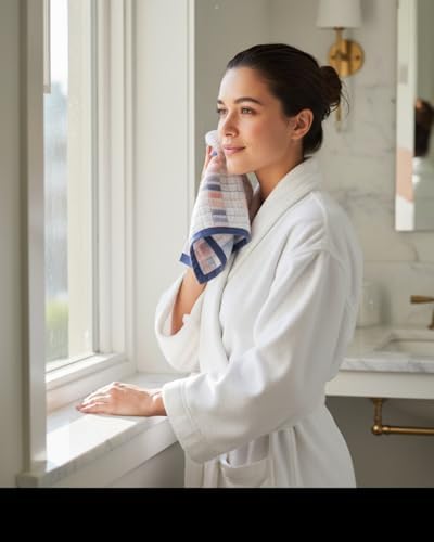 BIOLINEN Blue 6 Piece Towel Set, 2 Bath Towels 2 Hand Towels 2 Washcloths, 100% Cotton Soft Absorbent Towel Sets for Bathroom Home Gym Spa Travel