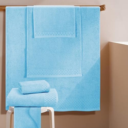 MyOwn Premium Cotton 6 Pack Towel Set for Bathroom, Contains 2 Bath Towels 28x55 inch, 2 Hand Towels 16x24 inch & 2 Wash Coths 12x12 inch, Ideal Everyday use, Compact & Lightweight - Sky Blue