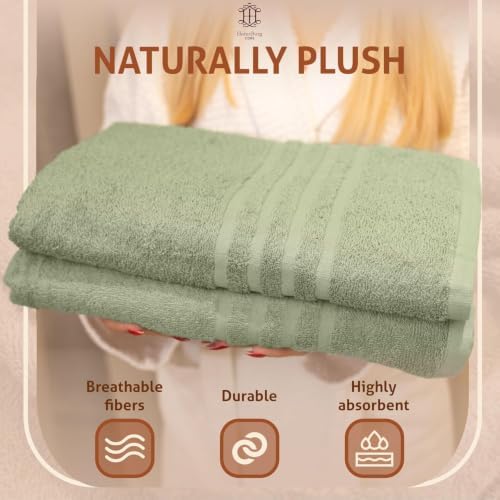 CORE 4-Piece Cotton Bath Towels for Bathroom | Value Pack, Soft, Absorbent, Quick-Dry, Lightweight, Minimalist, 27x54 in, Moss Green
