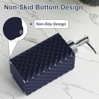Bathroom Accessories Set Resin 6PCS, Square Toothbrush Holders Set Complete with Soap Dispenser, Vanity Tray, Tumbler, Cups and Cotton Swab Jars (Navy Diamond, Resin Bath 6 PCS)