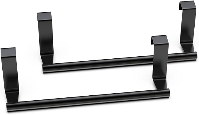 Towel Rack for Cabinet, Strong Steel Kitchen Over Cabinet Towel Bar Holder, 9" Wide - 2 Pack - Black