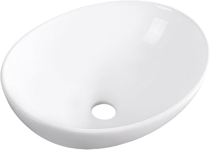Oval Vessel Sink 16" x 13" Countertop Bathroom Sinks Modern Egg Shape Above Counter White Ceramic Small Sink Vessel Sinks for Bathrooms