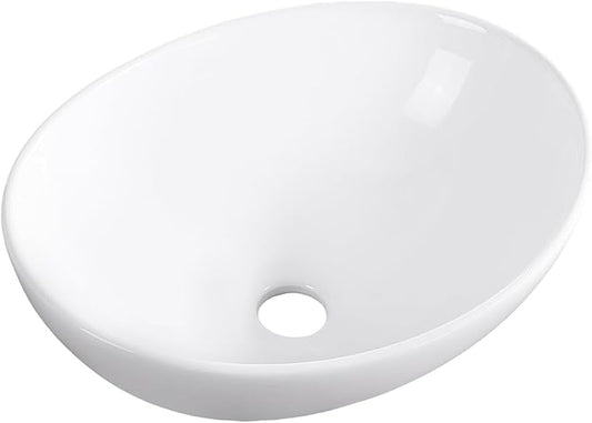 Oval Vessel Sink 16" x 13" Countertop Bathroom Sinks Modern Egg Shape Above Counter White Ceramic Small Sink Vessel Sinks for Bathrooms