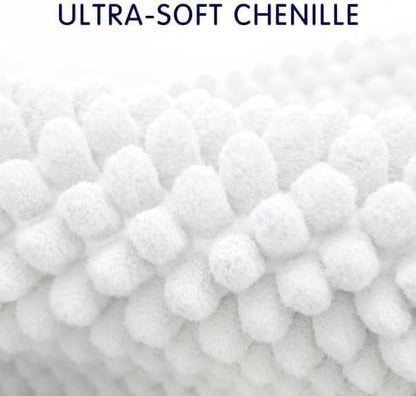 SUBRTEX Bathroom Rugs, 24" x 44" Chenille Bath Rug Soft Short Plush Bath Mat Soft Shower Mat Water Absorbent Shower Mat Quick Dry Machine Washable, White