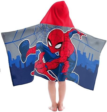 Marvel Spiderman Superhero Kids Hooded Towel Bath Wrap for Boys, Multi