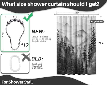 Black and White Stall Shower Curtain, 54X72 in Narrow Small, Forest