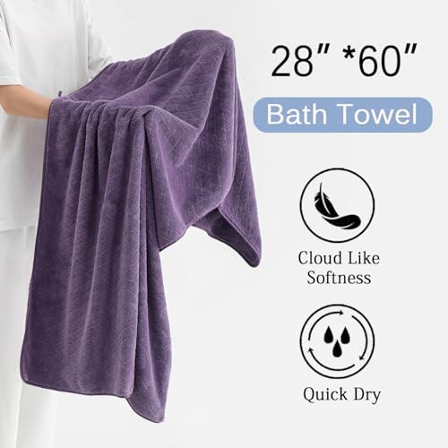 Luxury Bath Towels Set - 12 Piece (4 Large Bath Towels,4 Hand Towels,4 Washcloths), 100% Microfiber,Extra Absorbent Super Soft & Quick Dry,Complete Family Pack for Bathroom Gym Pool,Dark Purple