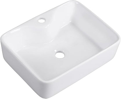 Vessel Sink 19"x15" Bathroom Sink Modern Above Counter Rectangular 19 Inch Bathroom Sinks with Faucet Hole White Porcelain Ceramic Bathroom Sinks