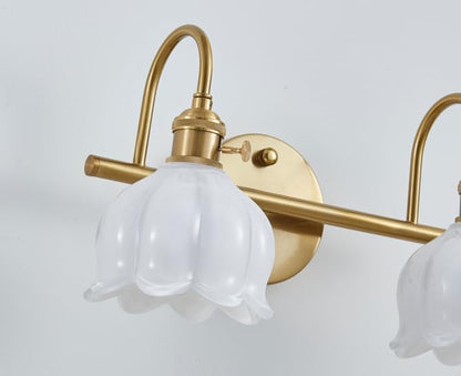 Bathroom Light Fixtures, 3-Light Brass Vanity Wall Light with Amber Tulip Glass Shades, Vintage Wall Sconce Over Mirror for Bathroom, Bedroom, Living Room (Bulbs Not Included) (White, 2-Light)
