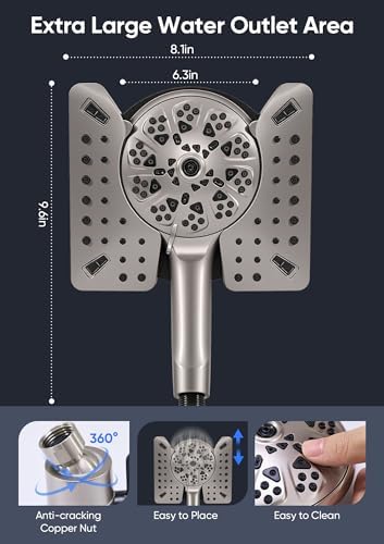 Shower Head with Handheld High Pressure, Rain Shower Head with Fixed Showerhead and 9 Sprays Handheld Shower, Detachable 2-IN-1 Shower head with 59" Rotatable Stainless Steel Hose (Nickel)