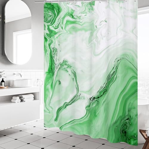Emerald Green Marble Shower Curtain, Abstract Watercolor, 72 x 72 Inches