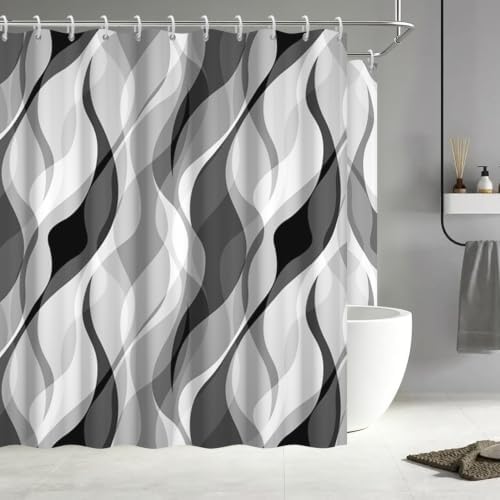 Grey Striped Clawfoot Tub Shower Curtain 180x70 inch 30 Hooks