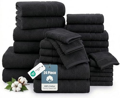 Casa Platino Towel Set for Bathroom Soft Absorbent Quick Dry - Black