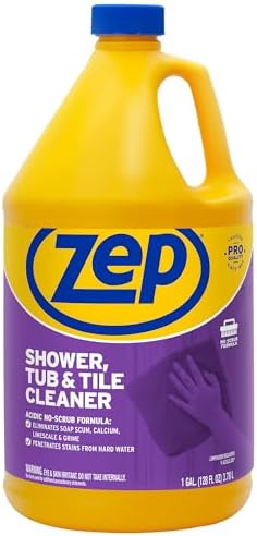 Zep Shower, Tub and Tile Cleaner - 1 Gallon (Case of 4) ZUSTT128 - No Scrub Pro Formula with Acid, Breaks Up Tough Buildup on Contact, Revealing Squeaky Clean Results