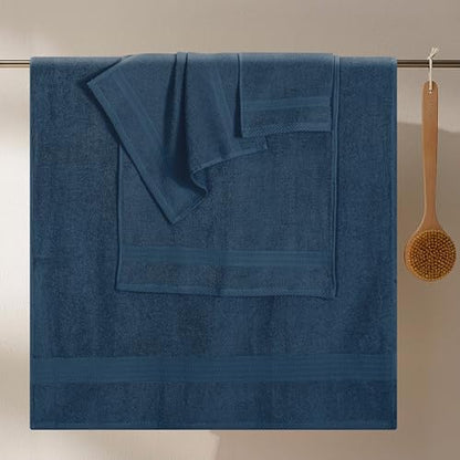 GLAMBURG Ultra Soft 8-Piece Towel Set - 100% Pure Ring Spun Cotton, Contains 2 Oversized Bath Towel 27x54, 2 Hand Towel 16x28, 4 Wash Cloths 13x13- Ideal for Everyday use, Hotel & Spa - Mineral Blue