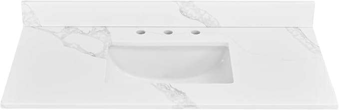 42 in. W x 22 in D Quartz Vanity Top in Calacatta Rocky, Vanity Sink Top with Assembled Single Drop-in Sink, Pre-Drilled Widespread Faucet Holes Countertop with 4" H Backsplash