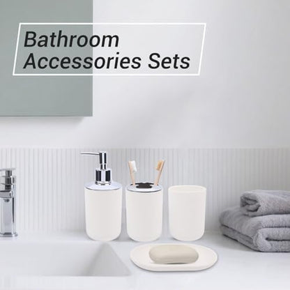 LGURT 4-Pc White Bath Accessories Set — Dispenser, Holder, Cup & Dish