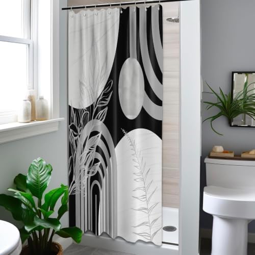 Grey and White Stall Shower Curtain, 48X72 in Narrow Small, Mid Century