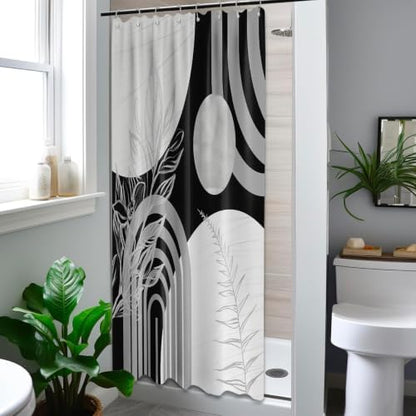 Grey and White Stall Shower Curtain, 48X72 in Narrow Small, Mid Century