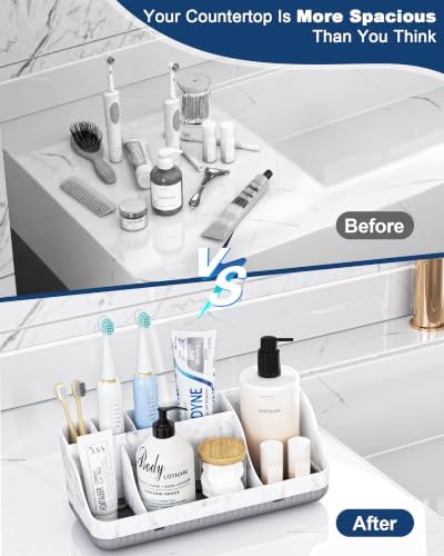 Bathroom Counter Organizer and Storage, 7 Slots Detachable Toothbrush Holders for Bathrooms, Anti-Slip Electric Toothbrush and Toothpaste Holder Countertop