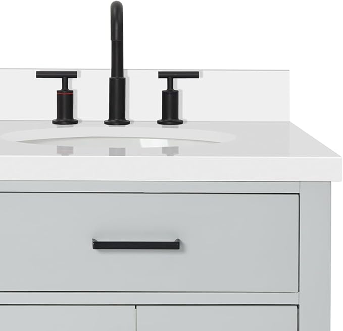 ARIEL Hepburn 60-inch Bathroom Vanity with Sink,Solid Wood, 1.5-inch Pure White Quartz Countertop & Backsplash, Double Oval Porcelain Sink, 4 Soft Closing Doors, 6 Dovetail Drawers, Grey