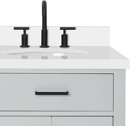 ARIEL Hepburn 60-inch Bathroom Vanity with Sink,Solid Wood, 1.5-inch Pure White Quartz Countertop & Backsplash, Double Oval Porcelain Sink, 4 Soft Closing Doors, 6 Dovetail Drawers, Grey