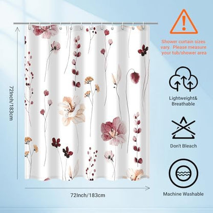 WITHLOC Floral Shower Curtains for Bathroom, Burgundy Flower, 72" W x 72" L