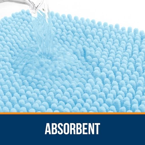 OLANLY Chenille Bathroom Rugs Mats Sets 2 Piece, 24"x16"+24"x20", Sky Blue