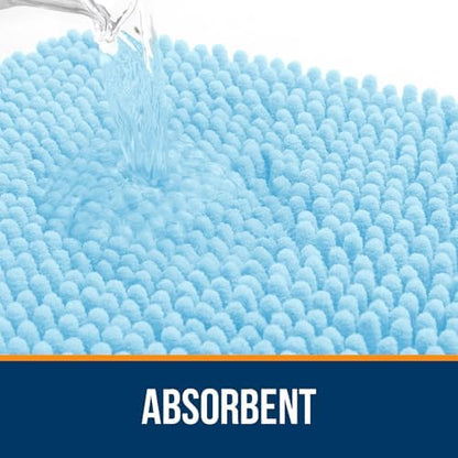 OLANLY Chenille Bathroom Rugs Mats Sets 2 Piece, 47"x20"+24"x20", Sky Blue