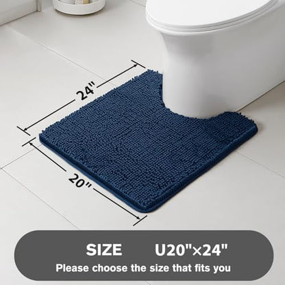 Navy Blue Toilet Rug U Shaped – Absorbent and Washable Contour Bathroom Rugs for Toilet, Non-Slip, Thick Soft Chenille Contoured Bath Mat - 20" x 24"