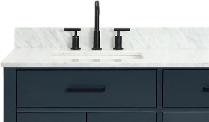 ARIEL Hepburn 72-inch Bathroom Vanity with Sink,Solid Wood, 0.75-inch Italian Carrara Marble Countertop, Double Rectangular Porcelain Sink, 4 Soft Closing Doors, 6 Dovetail Drawers, Midnight Blue