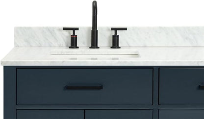 ARIEL Hepburn 72-inch Bathroom Vanity with Sink,Solid Wood, 0.75-inch Italian Carrara Marble Countertop, Double Rectangular Porcelain Sink, 4 Soft Closing Doors, 6 Dovetail Drawers, Midnight Blue