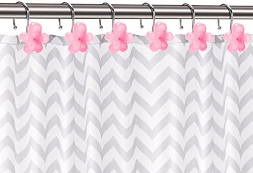 Flower Decorative Shower Curtain Hooks, Glow in The Dark, Set of 12, Pink