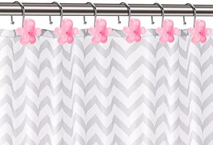 Flower Decorative Shower Curtain Hooks, Glow in The Dark, Set of 12, Pink