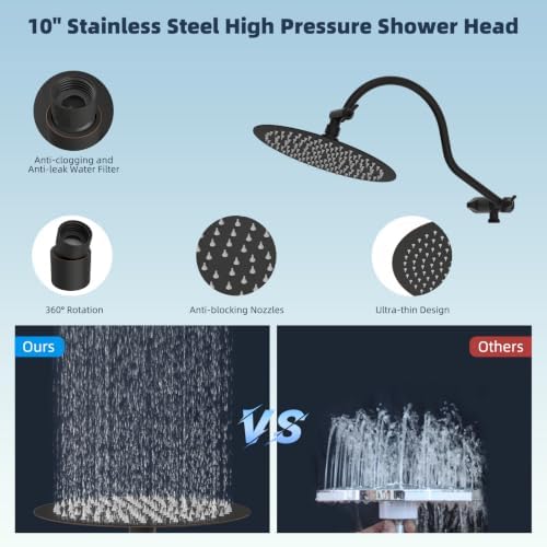 Hibbent All Metal High Pressure Shower Head, 10'' Rainfall Shower Head