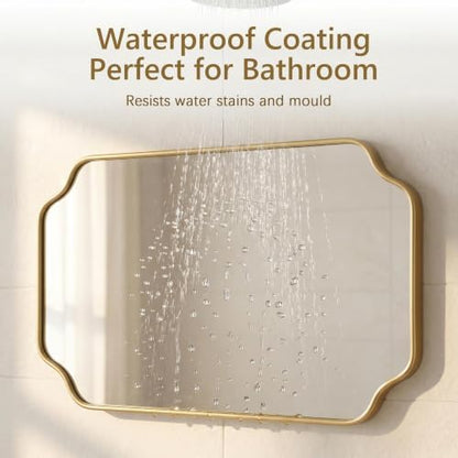 Besdomus Gold Modern Bathroom Mirror: 24"x32" Minimalist Vanity Wall Mirror