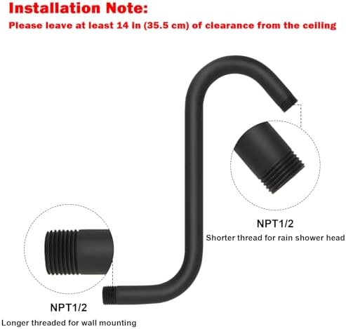 NearMoon S Shaped Shower Head Riser Arm, Shower Extender Arm with Flange, Standard 1/2" Connection- Bathroom Accessory (10 Inch, Matte Black)