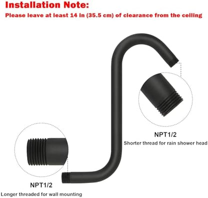 NearMoon S Shaped Shower Head Riser Arm, Shower Extender Arm with Flange, Standard 1/2" Connection- Bathroom Accessory (10 Inch, Matte Black)
