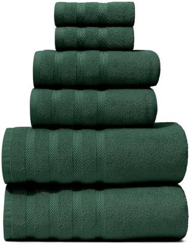 Hearth & Harbor Bath Towels for Bathroom - 100% Ring Spun Cotton Luxury Bathroom Towels - Soft & Highly Absorbent Bath Towels Set, 6 Piece Set, Hunter Green