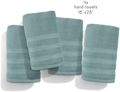 Hearth & Harbor Luxury Hand Towels - 100% Ring Spun Cotton Hand Towels for Bathroom, Shower, Spa, Soft & Absorbent Towels, 4 Piece Set, Teal